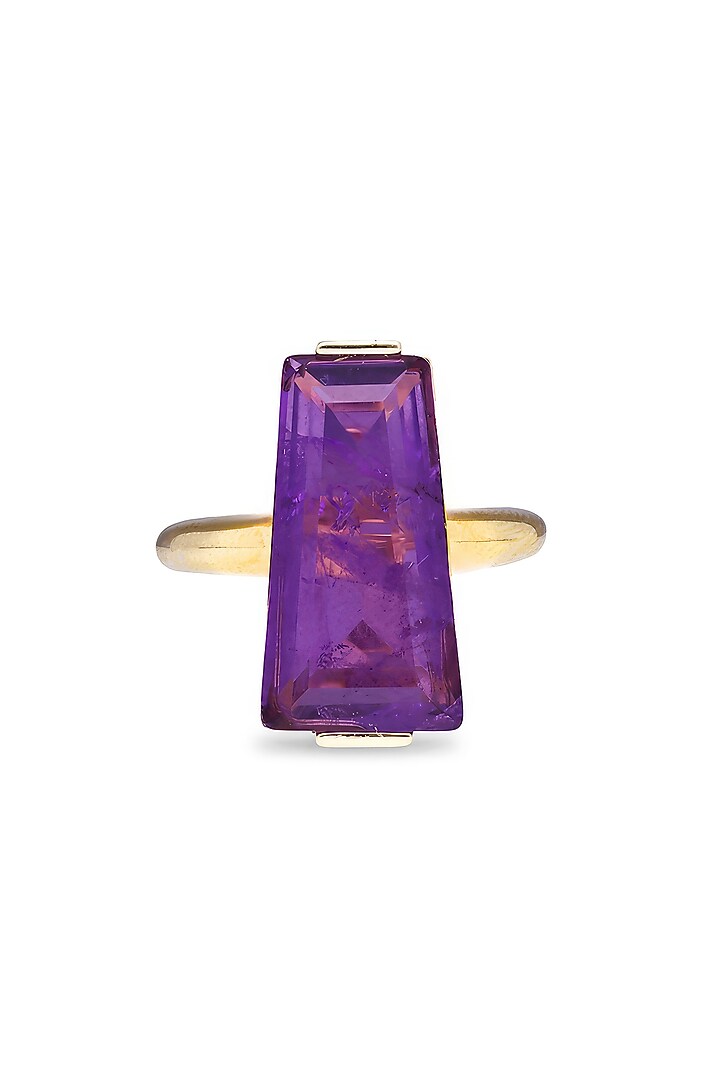 Gold Finish Purple Moon Stone Adjustable Ring In Sterling Silver by MISS JO at Pernia's Pop Up Shop