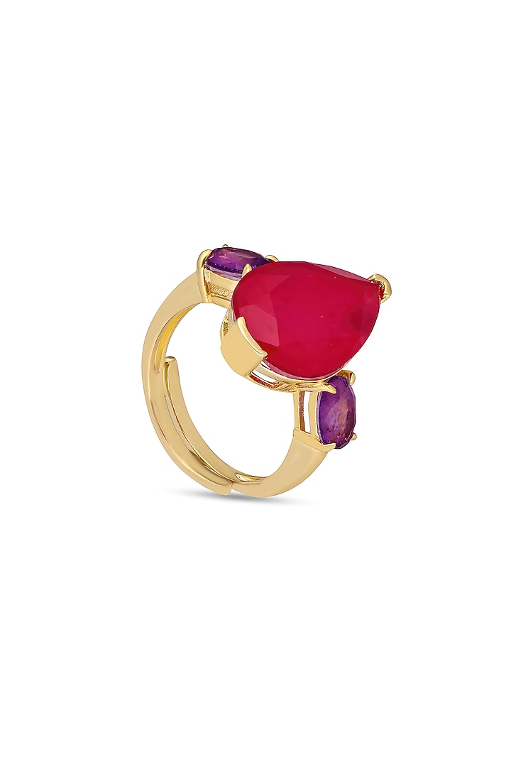Gold Finish Violet Blue & Deep Pink Natural Stone Adjustable Ring In Sterling Silver by MISS JO at Pernia's Pop Up Shop