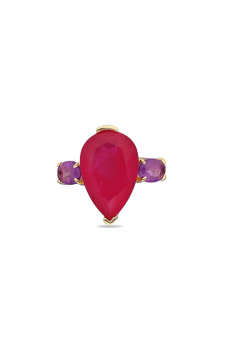 Gold Finish Violet Blue & Deep Pink Natural Stone Adjustable Ring In Sterling Silver by MISS JO at Pernia's Pop Up Shop