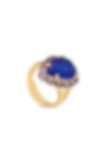 Gold Finish Dark Blue & Purple Natural Stone Adjustable Ring In Sterling Silver by MISS JO at Pernia's Pop Up Shop