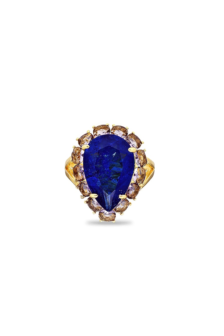 Gold Finish Dark Blue & Purple Natural Stone Adjustable Ring In Sterling Silver by MISS JO at Pernia's Pop Up Shop