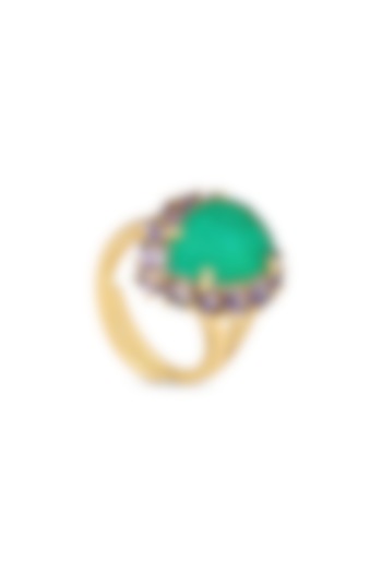 Gold Finish Emerald Green & Purple Natural Stone Adjustable Ring In Sterling Silver by MISS JO at Pernia's Pop Up Shop