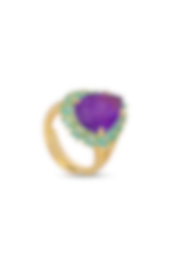 Gold Finish Light Blue & Purple Natural Stone Adjustable Ring In Sterling Silver by MISS JO at Pernia's Pop Up Shop