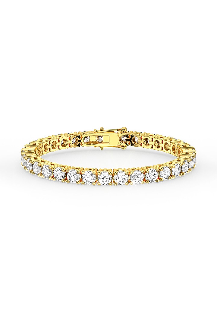 Gold Finish Cubic Zirconia Crystal Tennis Bracelet In Sterling Silver by MISS JO at Pernia's Pop Up Shop