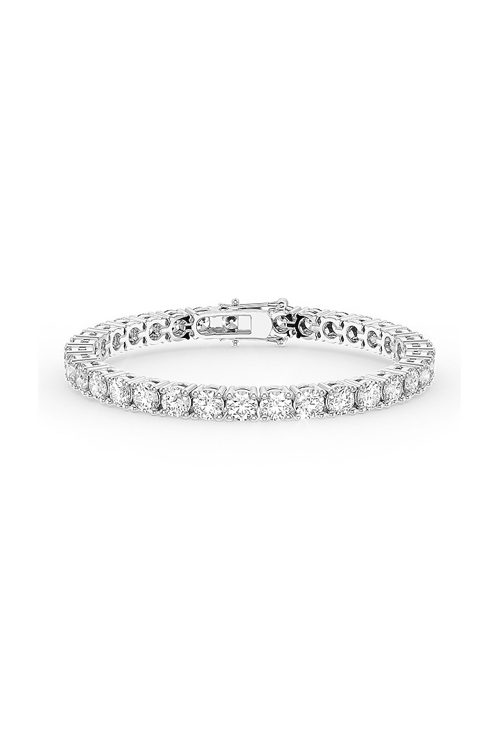 White Rhodium Finish Cubic Zirconia Crystal Tennis Bracelet In Sterling Silver by MISS JO at Pernia's Pop Up Shop