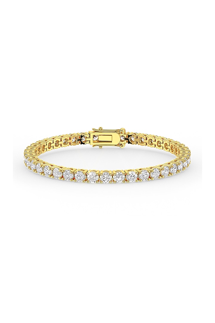 Gold Finish Cubic Zirconia Crystal Tennis Bracelet In Sterling Silver by MISS JO at Pernia's Pop Up Shop