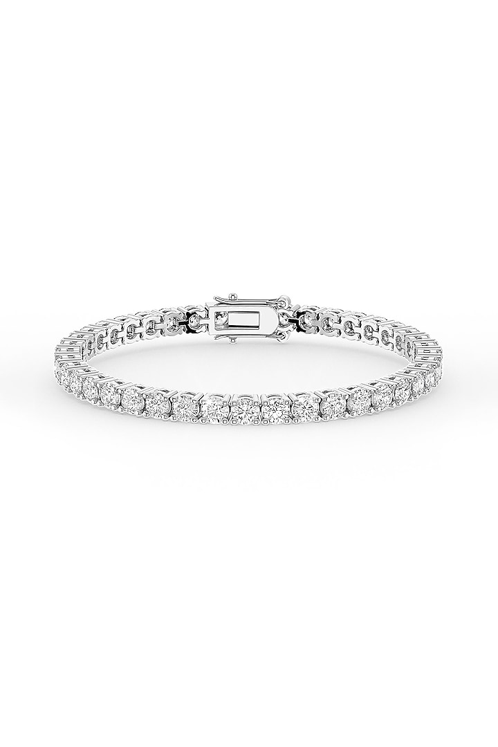 White Rhodium Finish Cubic Zirconia Crystal Tennis Bracelet In Sterling Silver by MISS JO at Pernia's Pop Up Shop