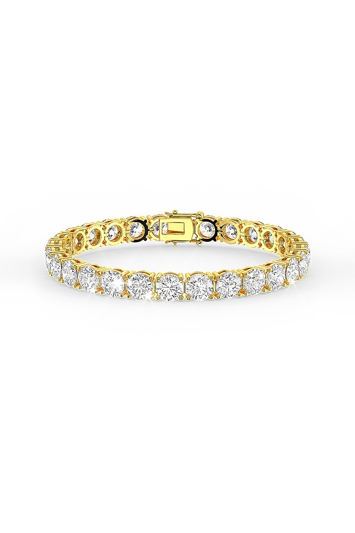 Gold Finish Cubic Zirconia Crystal Tennis Bracelet In Sterling Silver by MISS JO at Pernia's Pop Up Shop