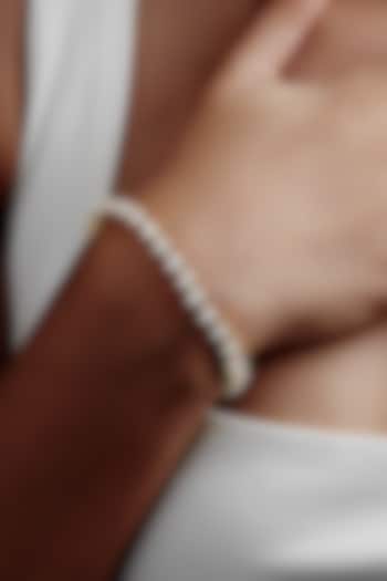 Gold Finish Heart-Shaped Cubic Zirconia Crystal Tennis Bracelet In Sterling Silver by MISS JO at Pernia's Pop Up Shop