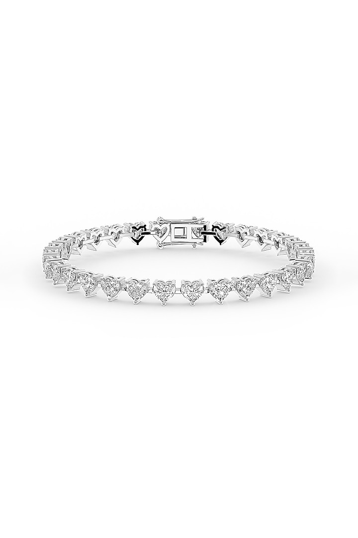 White Rhodium Finish Heart-Shaped Cubic Zirconia Crystal Tennis Bracelet In Sterling Silver by MISS JO at Pernia's Pop Up Shop