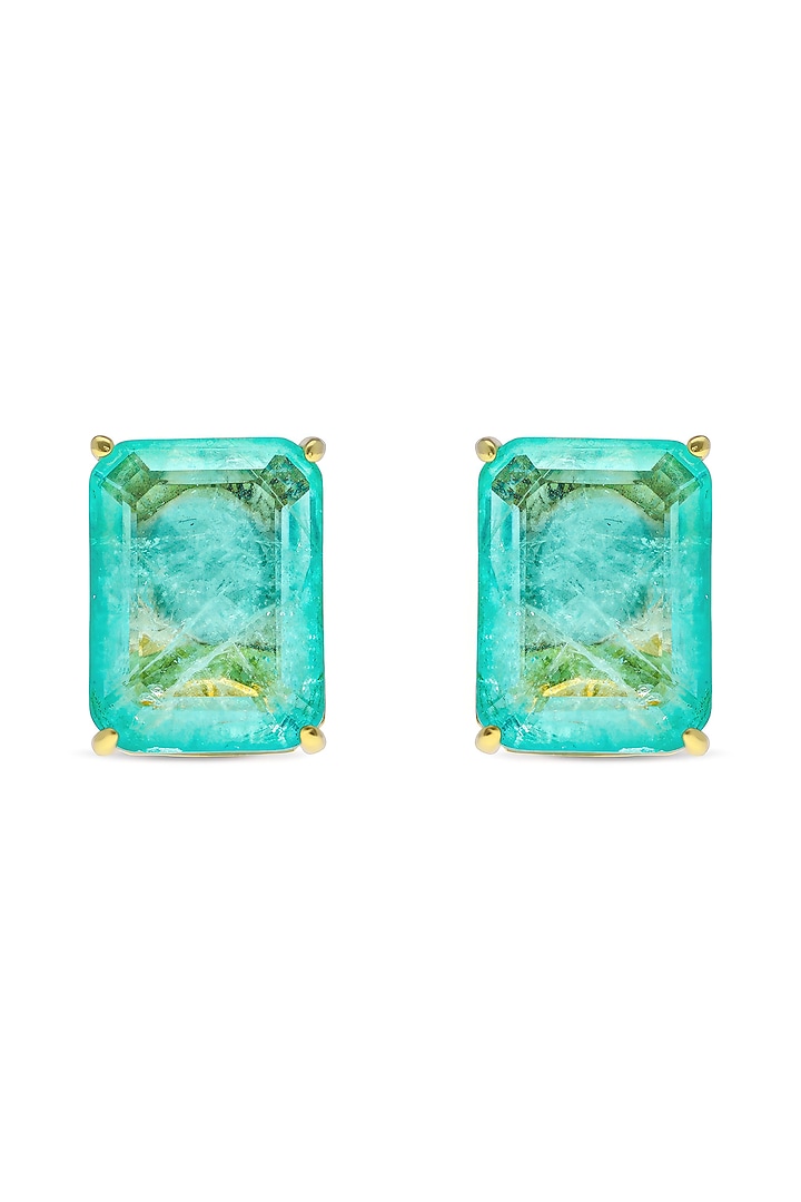 Gold Finish Pale Turquoise Natural Stone Geometric Stud Earrings In Sterling Silver by MISS JO at Pernia's Pop Up Shop