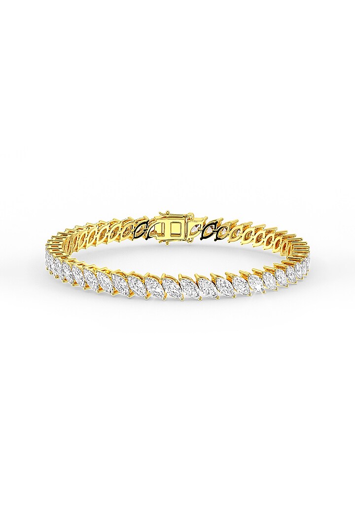 Gold Finish Marquise-Shaped Cubic Zirconia Crystal Tennis Bracelet In Sterling Silver by MISS JO at Pernia's Pop Up Shop