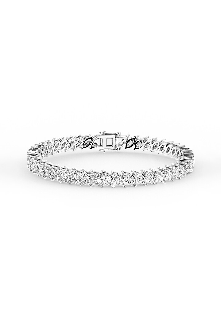White Rhodium Finish Marquise-Shaped Cubic Zirconia Crystal Tennis Bracelet In Sterling Silver by MISS JO at Pernia's Pop Up Shop