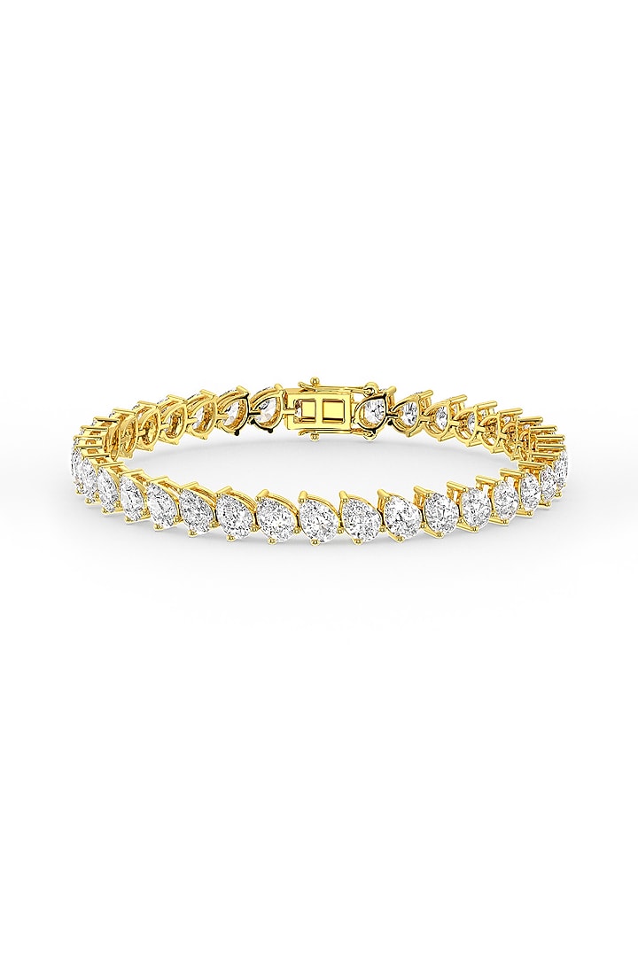 Gold Finish Pear-Shaped Cubic Zirconia Crystal Tennis Bracelet In Sterling Silver by MISS JO at Pernia's Pop Up Shop