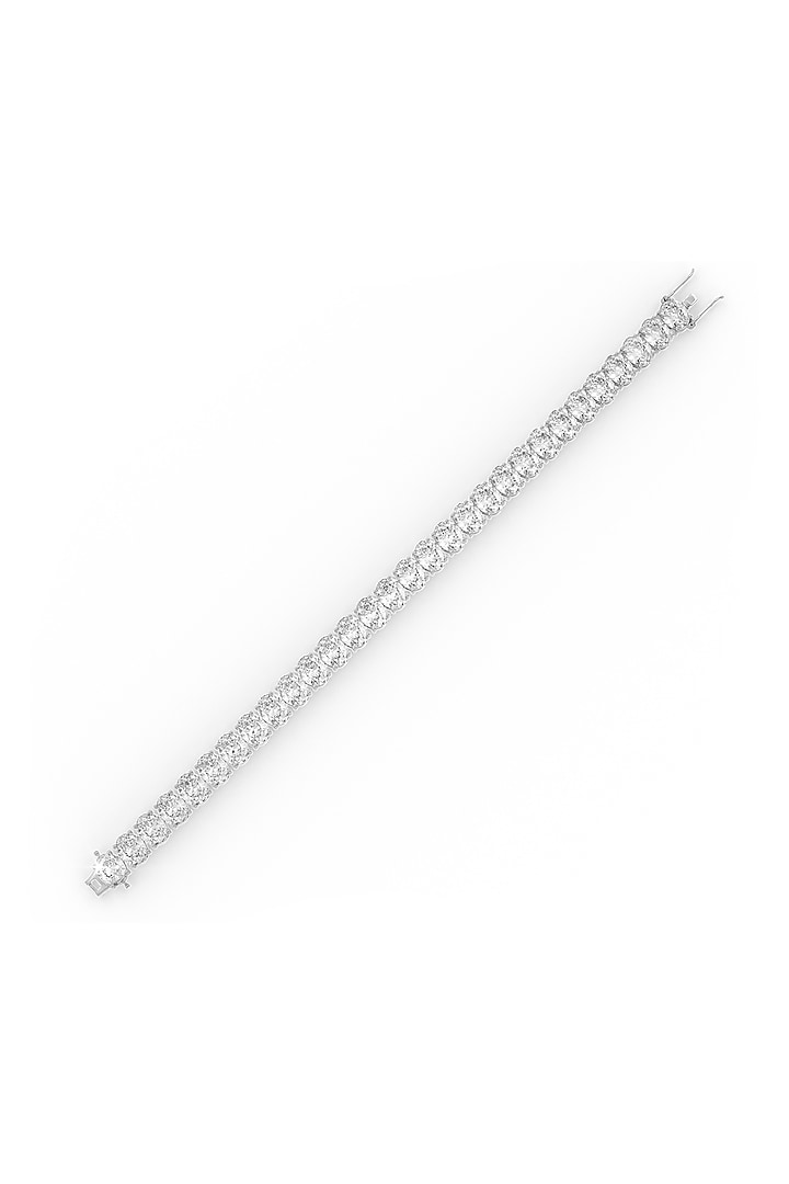 White Rhodium Finish Oval-Shaped Cubic Zirconia Crystal Tennis Bracelet In Sterling Silver by MISS JO at Pernia's Pop Up Shop