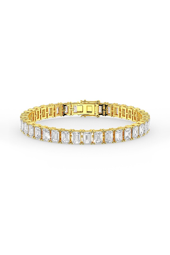 Gold Finish Emerald-Cut Cubic Zirconia Crystal Tennis Bracelet In Sterling Silver by MISS JO at Pernia's Pop Up Shop