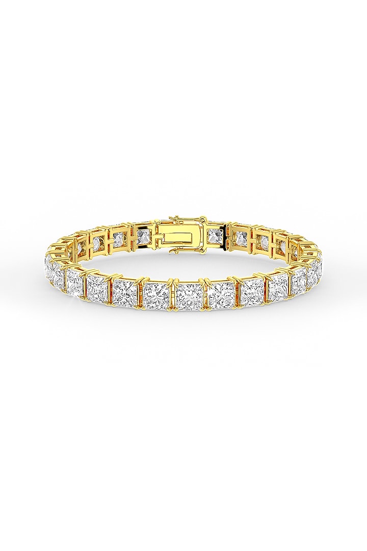 Gold Finish Square-Shaped Cubic Zirconia Crystal Tennis Bracelet In Sterling Silver by MISS JO at Pernia's Pop Up Shop