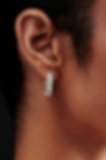 Gold Finish Heart-Shaped Cubic Zirconia Crystal Hoop Earrings In Sterling Silver by MISS JO at Pernia's Pop Up Shop