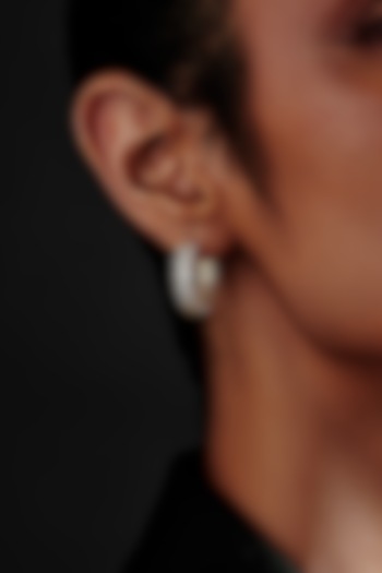 Gold Finish Oval-Shape Cubic Zirconia Crystal Hoop Earrings In Sterling Silver by MISS JO at Pernia's Pop Up Shop