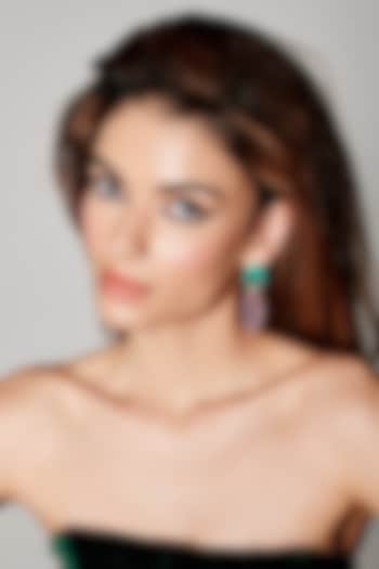 Gold Finish Light Blue & Purple Natural Stone Dangler Earrings In Sterling Silver by MISS JO at Pernia's Pop Up Shop