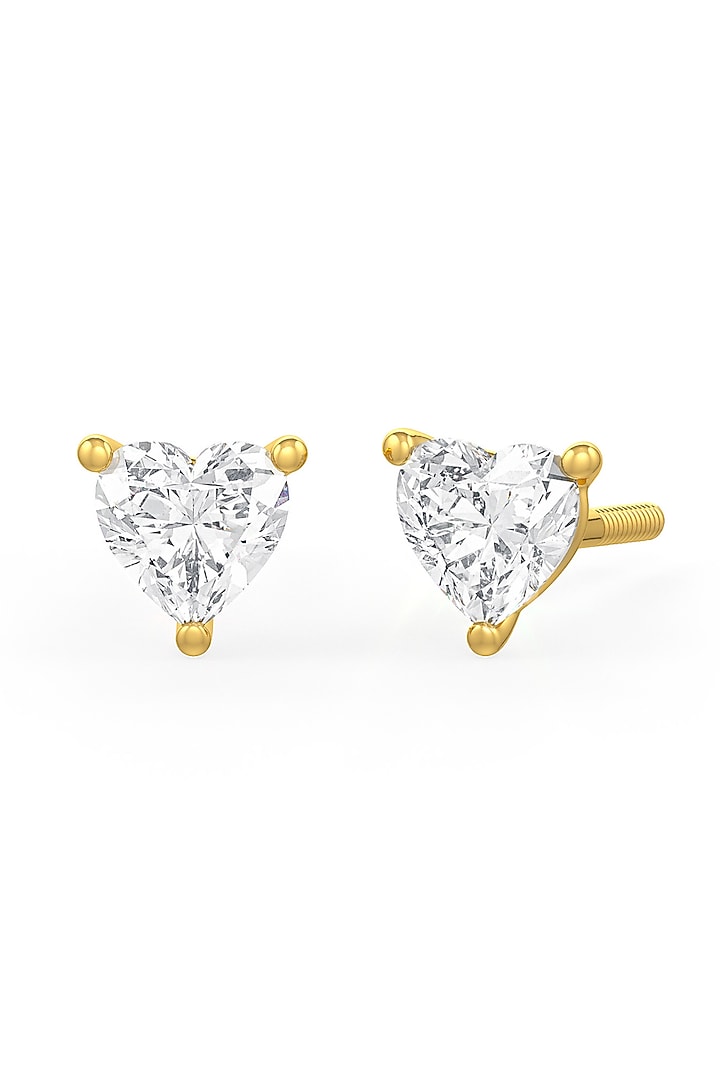 Gold Finish Heart-Shaped Cubic Zirconia Crystal Stud Earrings In Sterling Silver by MISS JO at Pernia's Pop Up Shop