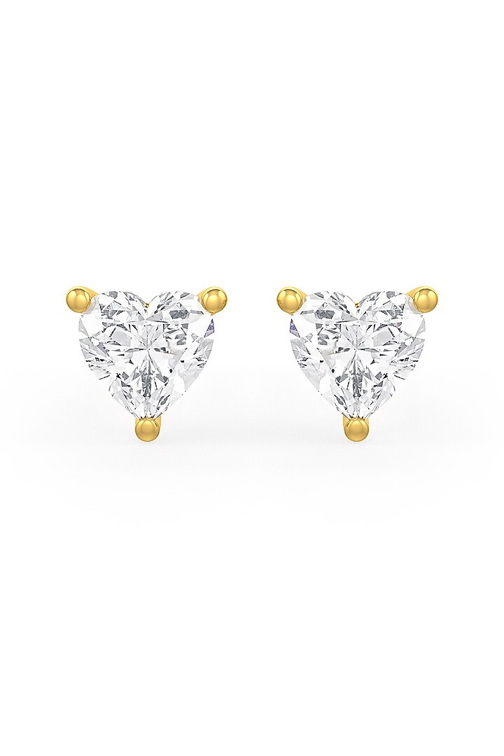 Gold Finish Heart-Shaped Cubic Zirconia Crystal Stud Earrings In Sterling Silver by MISS JO at Pernia's Pop Up Shop