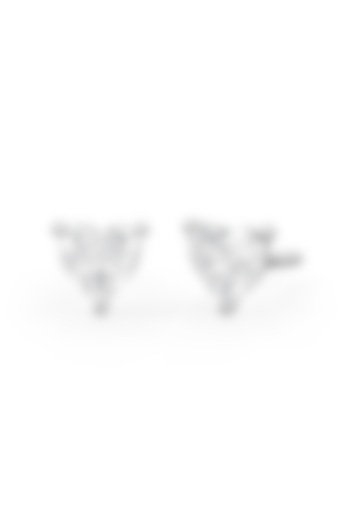 White Rhodium Finish Heart-Shaped Cubic Zirconia Crystal Stud Earrings In Sterling Silver by MISS JO at Pernia's Pop Up Shop