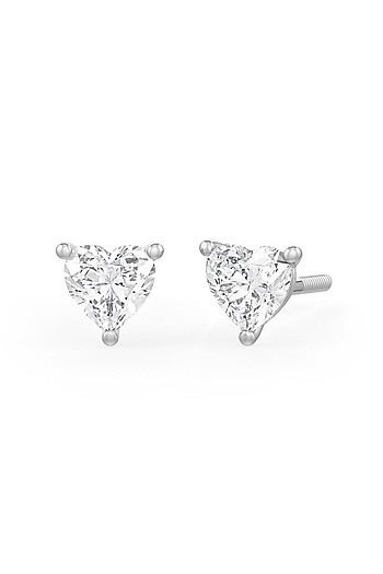 White Rhodium Finish Heart-Shaped Cubic Zirconia Crystal Stud Earrings In Sterling Silver by MISS JO at Pernia's Pop Up Shop