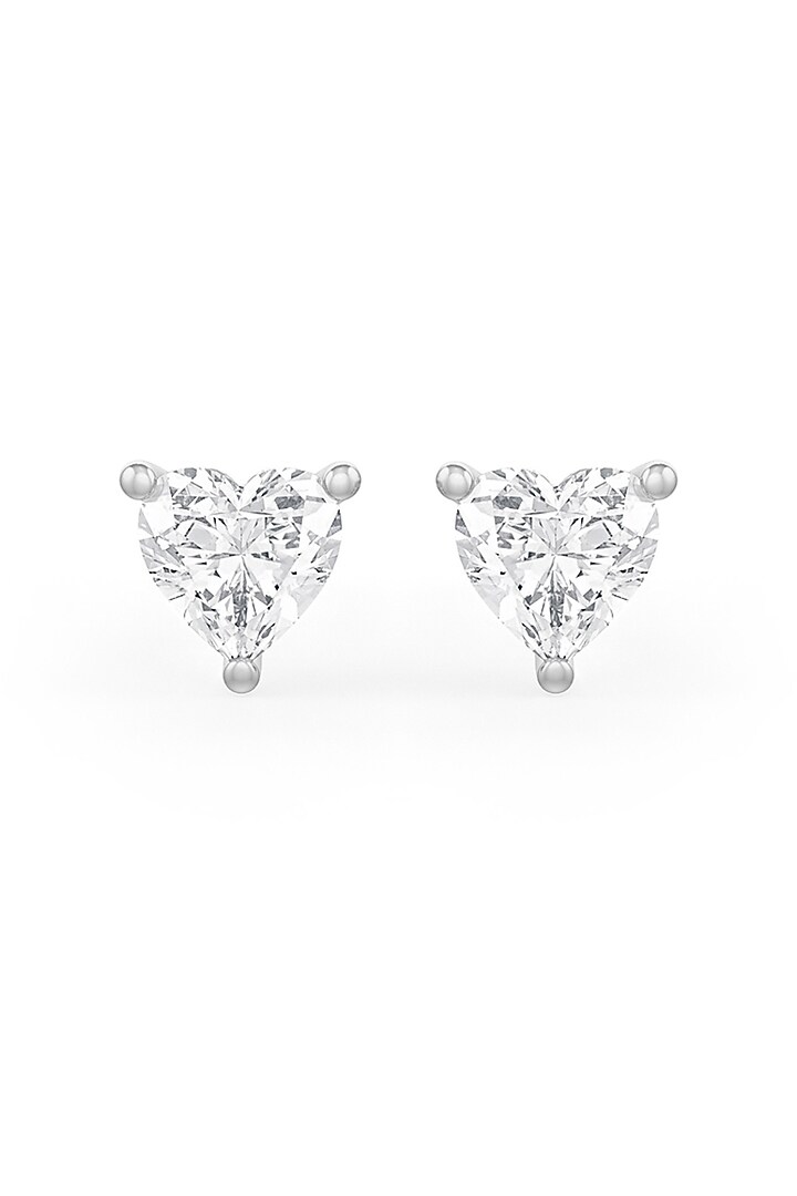 White Rhodium Finish Heart-Shaped Cubic Zirconia Crystal Stud Earrings In Sterling Silver by MISS JO at Pernia's Pop Up Shop