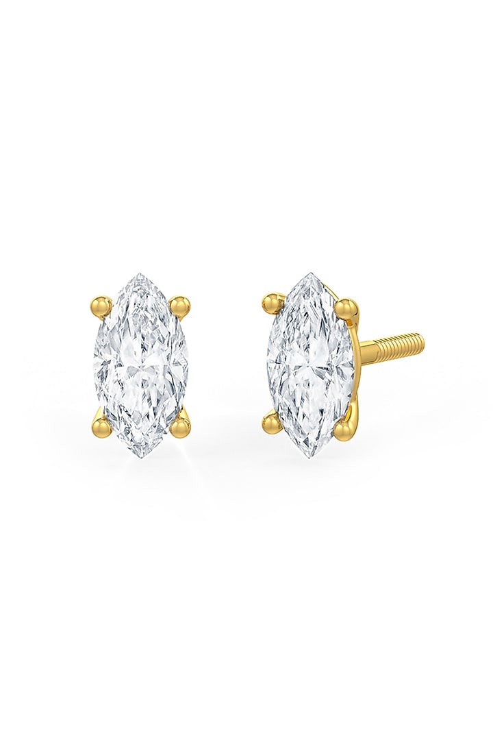 Gold Finish Marquise-Shaped Cubic Zirconia Crystal Stud Earrings In Sterling Silver by MISS JO at Pernia's Pop Up Shop