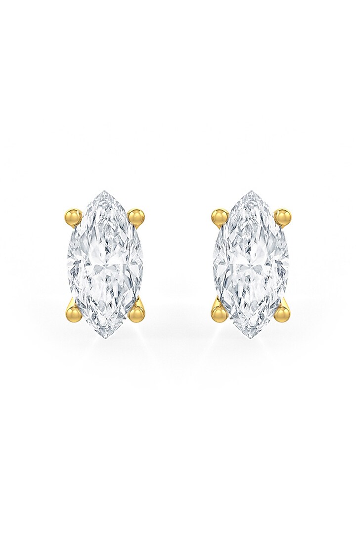 Gold Finish Marquise-Shaped Cubic Zirconia Crystal Stud Earrings In Sterling Silver by MISS JO at Pernia's Pop Up Shop