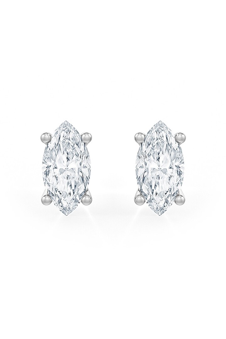 White Rhodium Finish Marquise-Shaped Cubic Zirconia Crystal Stud Earrings In Sterling Silver by MISS JO at Pernia's Pop Up Shop