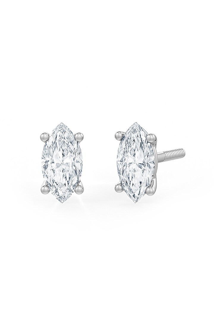 White Rhodium Finish Marquise-Shaped Cubic Zirconia Crystal Stud Earrings In Sterling Silver by MISS JO at Pernia's Pop Up Shop