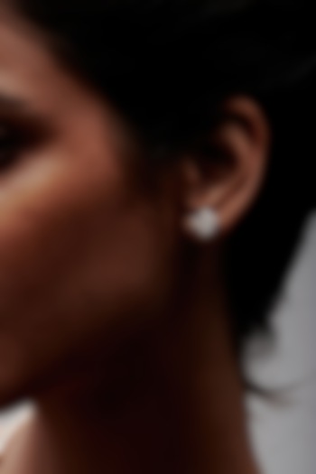 Gold Finish Square-Shaped Cubic Zirconia Crystal Stud Earrings In Sterling Silver by MISS JO at Pernia's Pop Up Shop