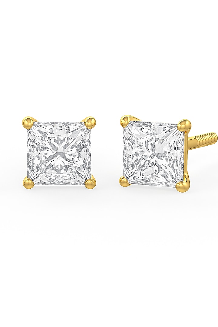 Gold Finish Square-Shaped Cubic Zirconia Crystal Stud Earrings In Sterling Silver by MISS JO at Pernia's Pop Up Shop
