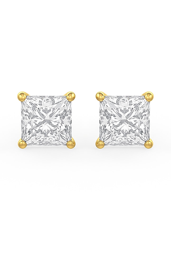 Gold Finish Square-Shaped Cubic Zirconia Crystal Stud Earrings In Sterling Silver by MISS JO at Pernia's Pop Up Shop