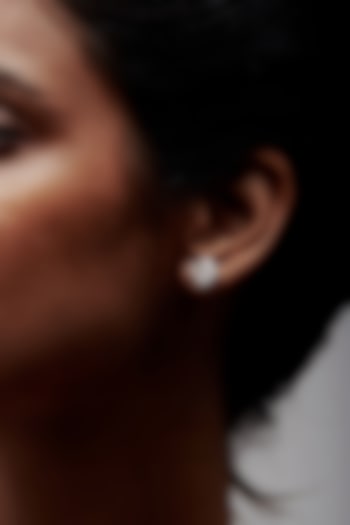 White Rhodium Finish Square-Shaped Cubic Zirconia Crystal Stud Earrings In Sterling Silver by MISS JO at Pernia's Pop Up Shop