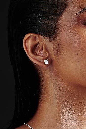 Gold Finish Emerald-Cut Cubic Zirconia Crystal Stud Earrings In Sterling Silver by MISS JO at Pernia's Pop Up Shop
