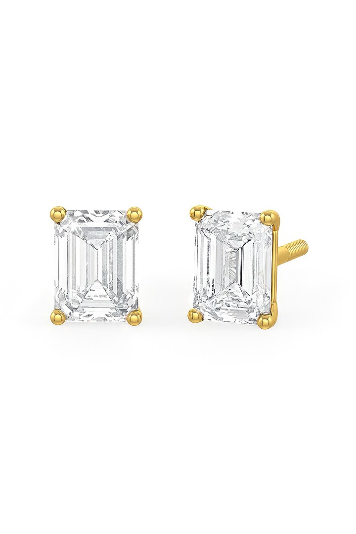 Gold Finish Emerald-Cut Cubic Zirconia Crystal Stud Earrings In Sterling Silver by MISS JO at Pernia's Pop Up Shop