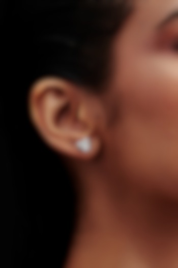 Gold Finish Heart-Shaped Cubic Zirconia Crystal Stud Earrings In Sterling Silver by MISS JO at Pernia's Pop Up Shop