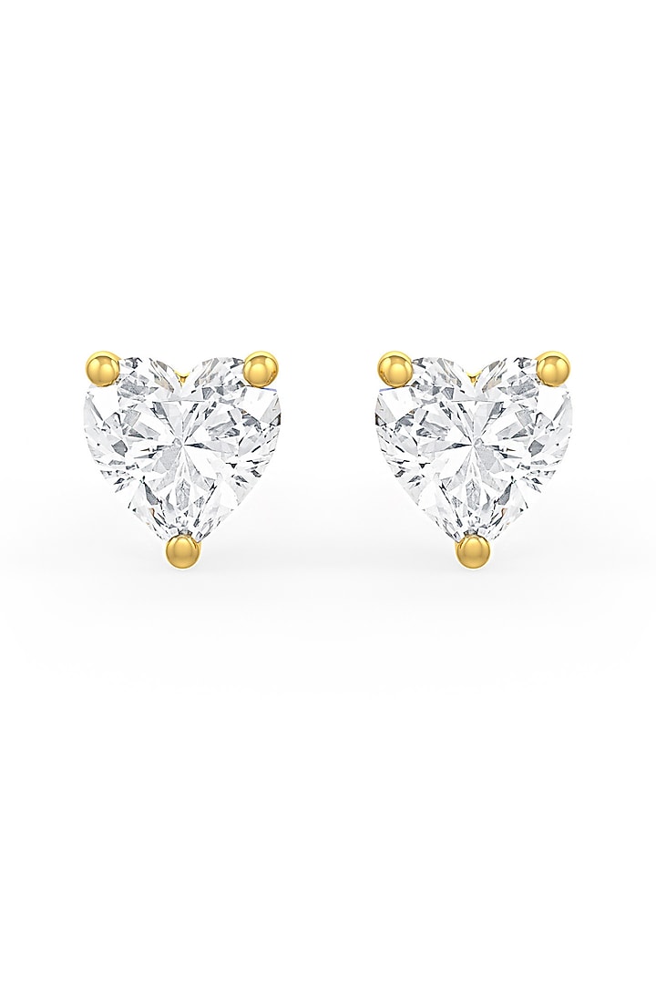 Gold Finish Heart-Shaped Cubic Zirconia Crystal Stud Earrings In Sterling Silver by MISS JO at Pernia's Pop Up Shop