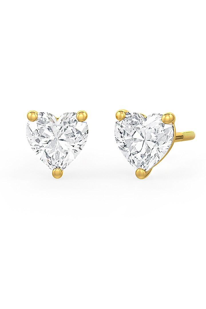 Gold Finish Heart-Shaped Cubic Zirconia Crystal Stud Earrings In Sterling Silver by MISS JO at Pernia's Pop Up Shop