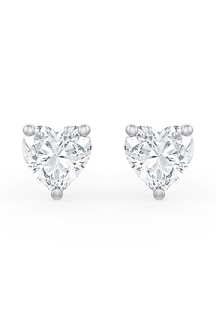 White Rhodium Finish Heart-Shaped Cubic Zirconia Crystal Stud Earrings In Sterling Silver by MISS JO at Pernia's Pop Up Shop