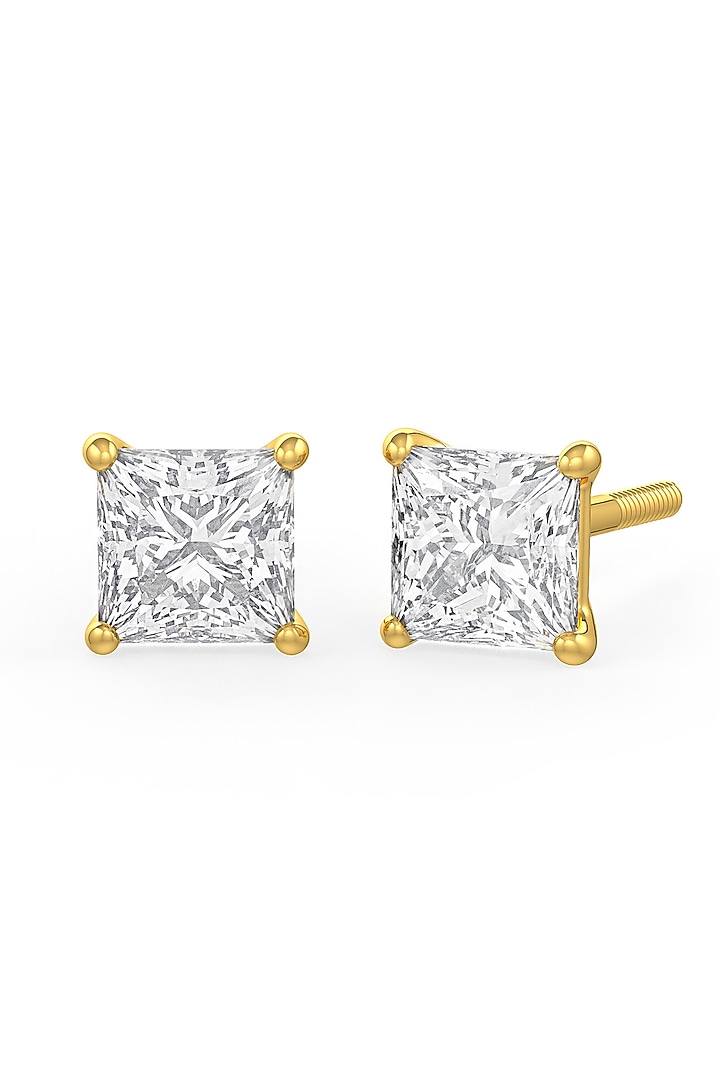 Gold Finish Square-Shaped Cubic Zirconia Crystal Stud Earrings In Sterling Silver by MISS JO at Pernia's Pop Up Shop