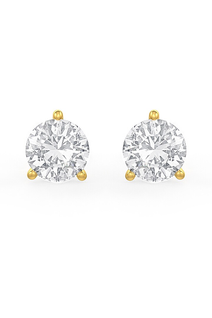 Gold Finish Round Cubic Zirconia Crystal Stud Earrings In Sterling Silver by MISS JO at Pernia's Pop Up Shop