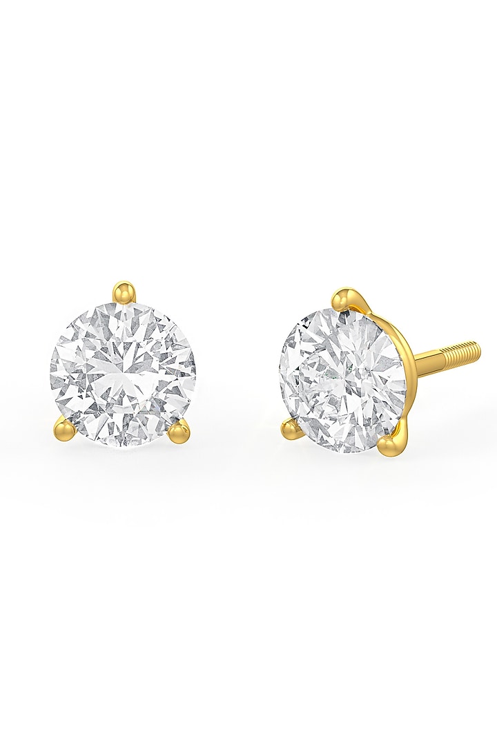 Gold Finish Round Cubic Zirconia Crystal Stud Earrings In Sterling Silver by MISS JO at Pernia's Pop Up Shop