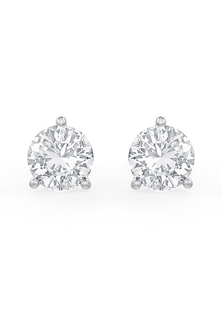 White Rhodium Finish Round Cubic Zirconia Crystal Stud Earrings In Sterling Silver by MISS JO at Pernia's Pop Up Shop
