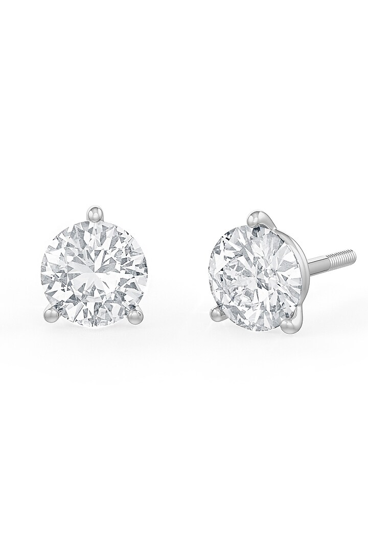 White Rhodium Finish Round Cubic Zirconia Crystal Stud Earrings In Sterling Silver by MISS JO at Pernia's Pop Up Shop