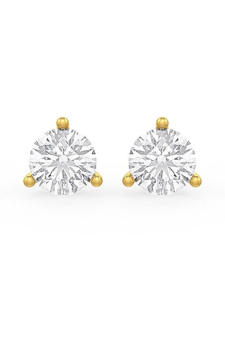Gold Finish Round Cubic Zirconia Crystal Stud Earrings In Sterling Silver by MISS JO at Pernia's Pop Up Shop