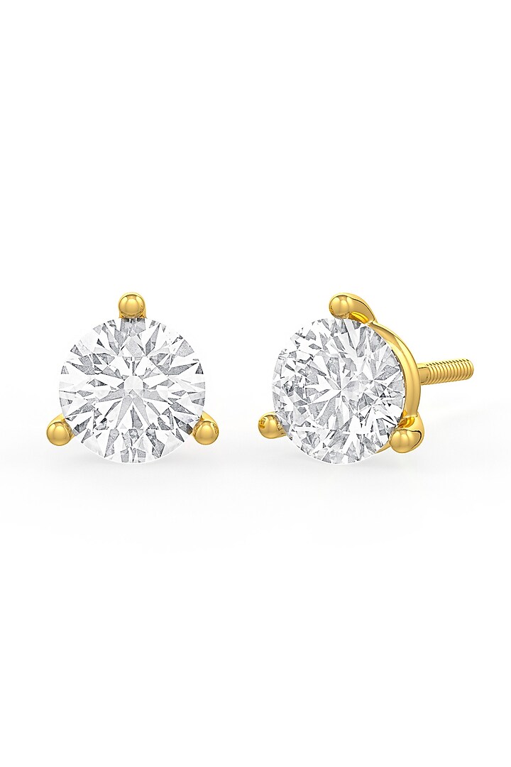 Gold Finish Round Cubic Zirconia Crystal Stud Earrings In Sterling Silver by MISS JO at Pernia's Pop Up Shop